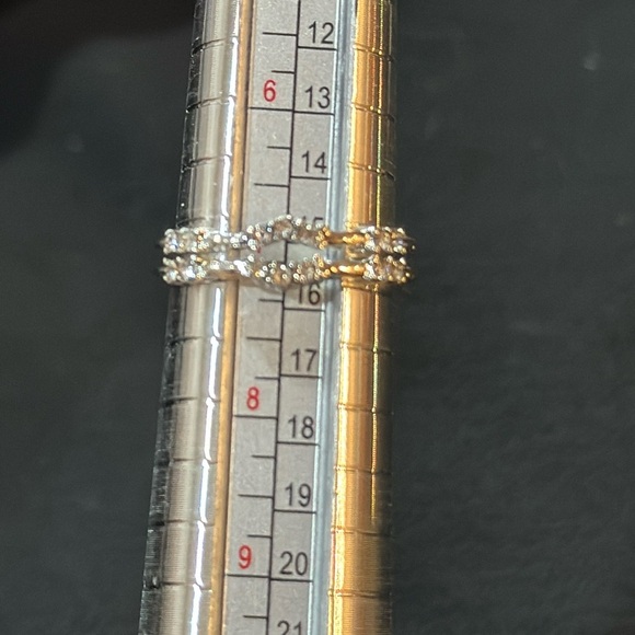 Dual Band Crystal and Silver Tone Ring Size 7 - Picture 3 of 6